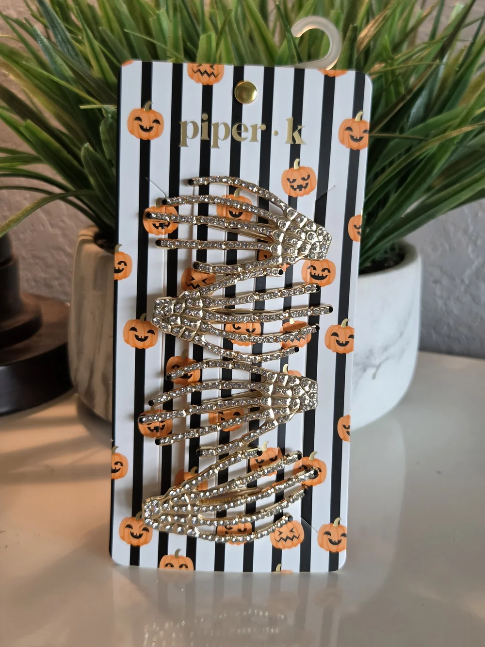 Piper•k Gold Rhinestone Skeleton Hand Hair Clips - Set of 4